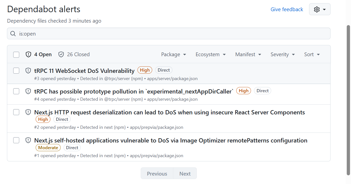 Dependabot alerts