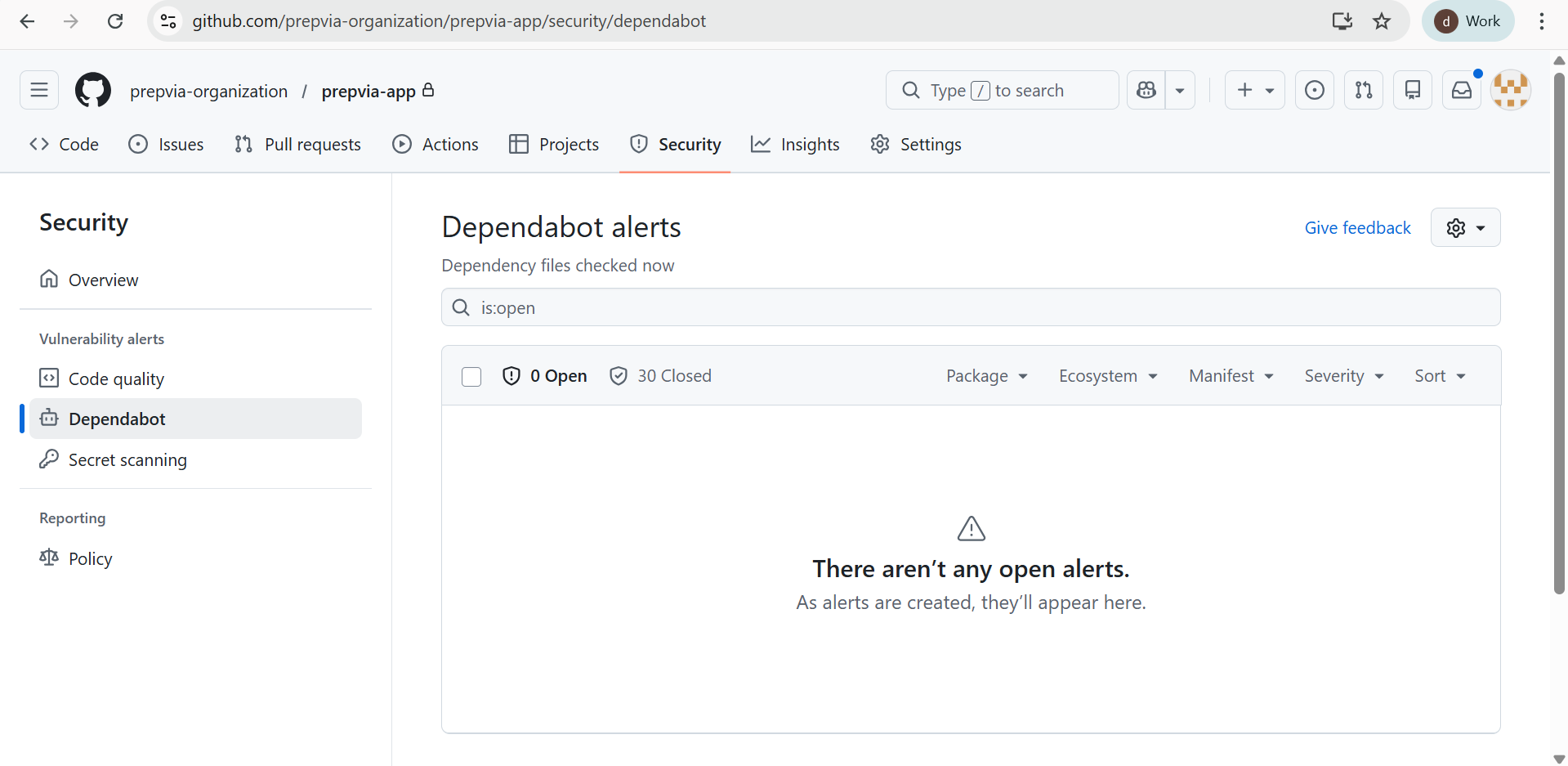 Dependabot zero open